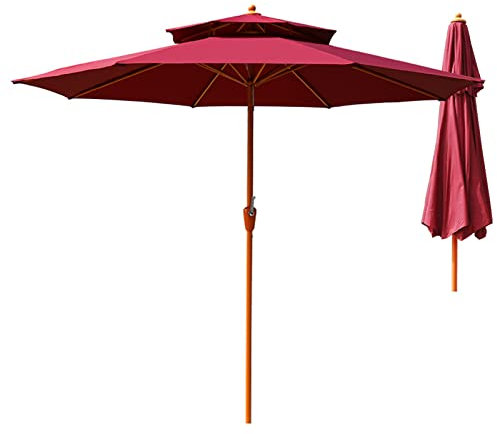 LIGUOYI Sombrilla, Parasol Para Jardín Diámetro2.7M Sombrilla Terraza Exterior, Doble Techo Sombrilla Para Playa Con Manivela, Protección UV Sombrilla De Poliéster, Base No Incluida