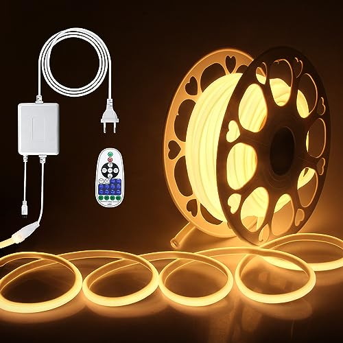 ALITOVE COB LED Streifen 230V Dimmbar Warmweiß 3000K Flexibler 20M COB 5760LEDs Lichtstreifen mit RF-Fernbedienung für Heimwerker-Innenbeleuchtung Heimdekoration