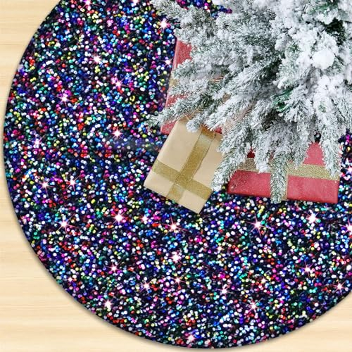 Multicolor Sequin Christmas Tree Skirt 36 Inch Shimmer Velvet Tree Skirt for Thanksgiving Glittery Christmas Tree Stand Cover Skirt Rainbow Xmas Tree Skirt Sparkle Tree Skirts for Seasonal Decoration