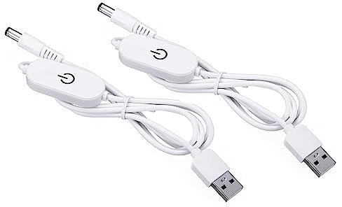 PATIKIL USB vers DC Extension Câble avec Changer, 2 Paquet Rallonge Alimentation Cordons Adaptateur Variateur Contrôleur avec LED Indicateur pour Ventilateurs LED Bandes, Blanc