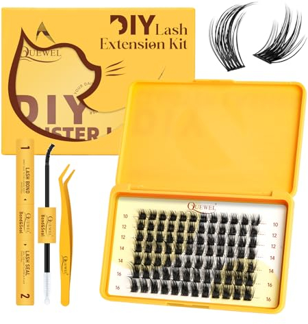 QUEWEL Kit d'extension de cils DIY 84 pièces, cils en grappe 10-16 mm, extensions de cils œil de chat avec outils pour cils, cils pour créer un maquillage œil de naturel et enchanteur (chats)