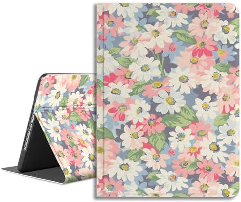 LiMon Arts Case for iPad Mini 5th/4th Gen 7.9 with Flower Art Design for Women Girls, Folio Cute Cover, Auto Wake/Sleep Multi-Angle Leather with Pencil Holder, Pink White Red Floral Wildflower