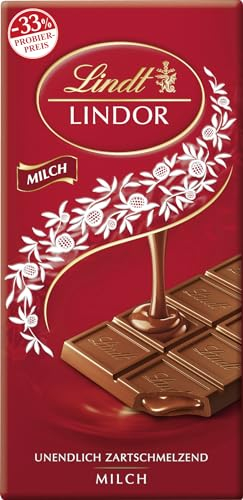 Lindt Schokolade LINDOR Milch, Promotion | 100 g Tafel | Feinste Vollmilch-Schokolade mit einer unendlich zartschmelzenden Füllung | Schokoladentafel | Schokoladengeschenk, 2023 Version