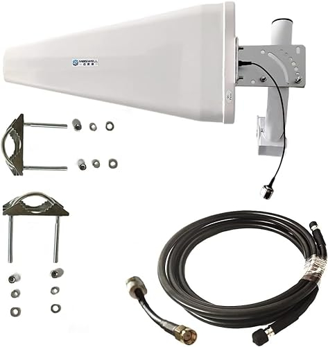 Maswell Professional High Gain 5G LPDA Cellular Antenna 600-6000MHz Wideband Wide Beamwidth Ultra Low Loss LMR600 Equivalent Cable 5G 4G LTE 3G WiFi 6E and LORA Helium Ready Long Distance Antenna