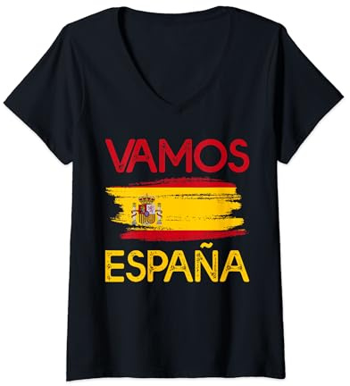 Mujer Regalo Bandera España, Vamos España, Bandera España, Camiseta Cuello V
