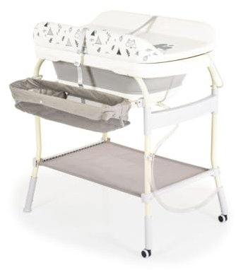 Mobiclinic® kids, Cambiador de bebés con bañera 2 en 1, Trendy, Ajustable 4 alturas, Termómetro, Ruedas freno, Cesta almacenamiento, Hasta 50 kg, Tubo desagüe, 0-36 meses