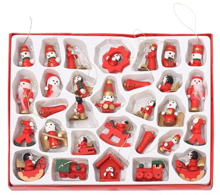 Nybhyjka Holzfiguren-Ornamente, Christbaumschmuck | Weihnachtsbaumschmuck aus,30 x Festliche Autodekoration, niedliche Weihnachtsdekoration für Weihnachtsbaum, Fenster, Tür