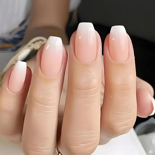24 Pcs Kiss Press on Nails - French Tip False Nails Short Stick on French Nails for Women and Girls Daily Wear