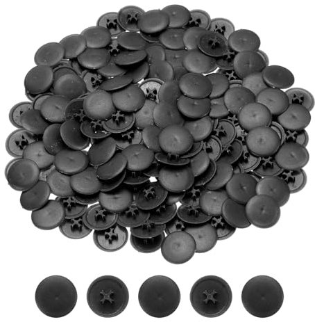 QUARKZMAN Cache-Vis, 158 Pièces 17mm - Cache-Écrou à Vis en Plastique Auto-Verrouillant, Cache-Vis Décoratif pour Écrou de Fixation à Came Phillips, Vis Autotaraudeuses, Noir