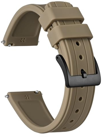 Ayadoo 20mm Cinturino in silicone marrone chiaro,Cinturino a sgancio rapido con fibbia in argento per uomo