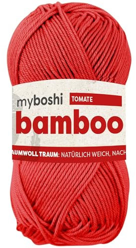myboshi Bamboo, natürlich weiches Bambus-Baumwollgarn, zum Häkeln und Stricken, strapazierfähig, 50g, 125m, Rot (Tomate), 1 Knäuel