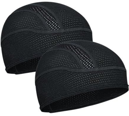 ROCK TAKIN Cooling Skull Cap Helmet Liner, Sweat Wicking Cycling Cap Under Helmet Breathable Mesh Bike Hat Motorcycle Bicycle Liner for Men Women - 2PCS Black