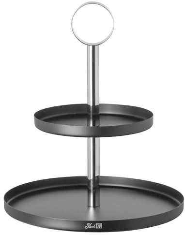 Fink zweistöckige Etagere 34 cm rundes schwarzes Stufentablett mit Haltering