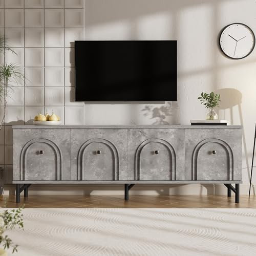 DEECOZY TV Schrank Grau, TV Lowboard mit 4 Türen, Moderner Fernseher Schrank Sideboard für Wohnzimmer Esszimmer Entertainment-Bereich TV Möbel Tisch Board, 160x38x55cm,Grau