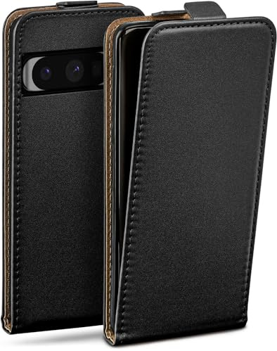 moex Flip Case für Google Pixel 8 Pro Hülle klappbar mit 360 Grad Schutz, Handyhülle mit Displayschutz, PU Leder Handytasche Lederhülle, Flip Case Cover Klapphülle, Schwarz