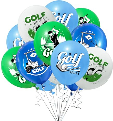 Fesnova Golf Luftballons, 12 Stück Golf Ballons, 12 Zoll Golfpartyballons, für Golf Thema Geburtstagsfeier Dekoration, Sport Golfballon, Blau, Grün, Weiße Ballons