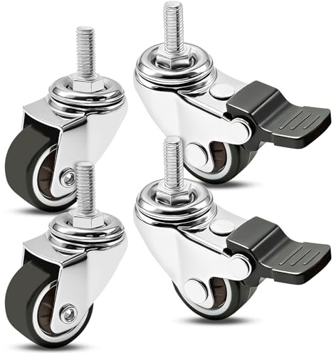 Yonality Lenkrollen 25mm (1 Zoll) mit Bremsen Möbelrollen Transportrollen, 4 Stück M6x15mm Rollen Für Möbel 360 Grad Drehung, Keine Spuren und Leise, 2 mit Bremsen und 2 ohne, für Geräte und Möbel