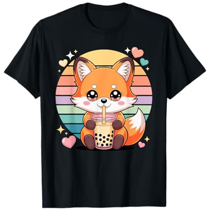Cute Fox Bubble Tea Kawaii Boba Lover Aesthetic T-Shirt