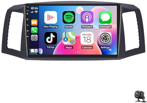 Radio con Pantalla táctil IPS de 9 Pulgadas para Jeep Grand Cherokee 2004-2007, CarPlay inalámbrico, Android, navegación GPS, Bluetooth, WiFi/FM/RDS, SWC, cámara de visión Trasera (8 núcleos