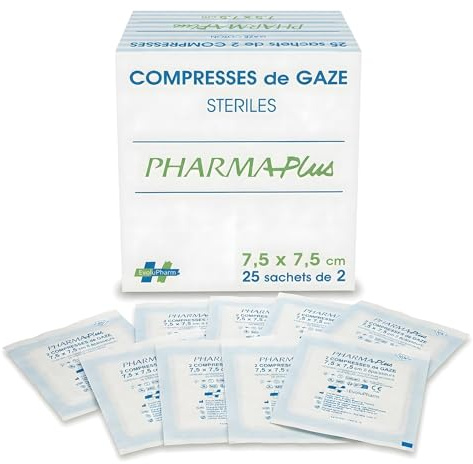 Sterile Gauze Compresses - Hydrophilic Medical Compresses for Wound Care, Absorption, Post-Surgery and First Aid (7.5 x 7.5 cm, 25 Bags x2)
