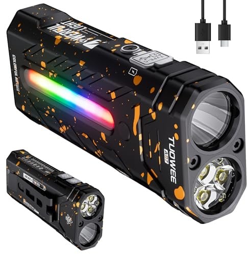 LED Taschenlampe 3250 Lumen mit RGB Licht,55 Modi Klein taschenlampe led aufladbar mit Flut- & Spotlicht,Magnetbasis, wasserdicht, USB-C,EDC Taschenlampe Flashlight Torch für Camping,Hause & Notfäll