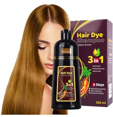 Shampoo Colorante 3 In 1 Marrón dorado, Shampoo Alle Erbe Per Scurire I Capelli, Formula Ad Azione Rapida, Copertura Semipermanente Dei Capelli Grigi, Per Uomini E Donne (Golden Brown)