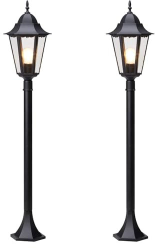 Wegeleuchten 2er Set Außenlaternen E27 IP44 Schwarz 125 cm Außenleuchten | BURI, Aluminium Druckguss, wetterfest, Gartenbeleuchtung, Wegbeleuchtung, rustikales Design, Terrasse, Außenlampe, langlebig