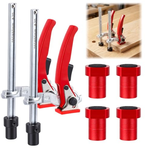 2 Pcs Serre-Joints Menuisier 20mm, 4 supports antidérapants en acier au chrome, 160x60mm, presses à serrage rapide réglables, Compatible Table de Soudage & CNC