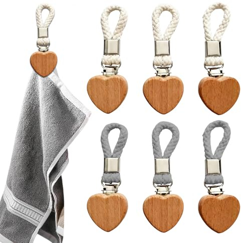 6 Stück Handtuch Clips zum Aufhängen,Handtuchaufhänger Ohne Nähen,für Kücher, Bad, Haushalt, Balkon.(Grau und Beige, Herzmotiv)