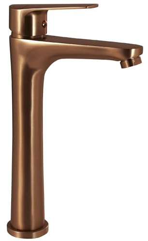 Gedy COMO - Grifo Monomando Lavabo Encimera Caño Alto Latón 290mm – Cartucho Cerámica 35mm – Oro Rosa PVD
