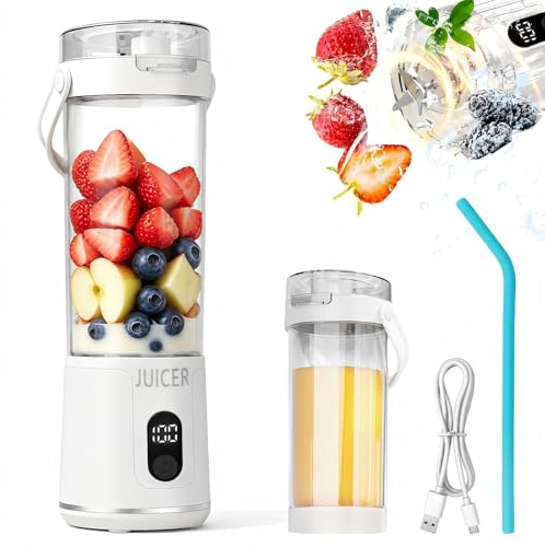 SPOKKI 600ML Portable Blender for Shakes, Cordless Personal Mini Smoothie Blender with Digital Display, USB Rechargeable, Leakproof Lid with Sip Spout & BPA Free, for Home, Travel, Office