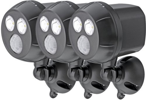Mr Beams MB393 300-Lumen Weatherproof Wireless Battery Powered LED Ultra Bright Spotlight with Motion Sensor, 3-Pack, Brown