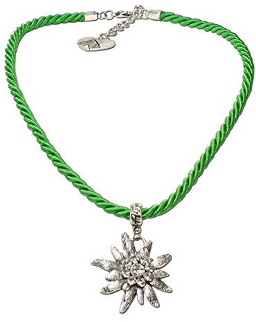 Alpenflüstern Kordel-Trachtenkette Strass-Edelweiß - Damen-Trachtenschmuck Dirndlkette hell-grün DHK100