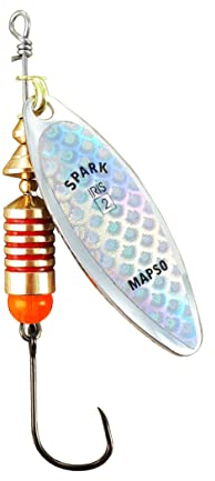 MAPSO - 5 Cucharillas de Pesca Spark-2 Plata-Iris-Plata 7 GMS. Anz Simple sin Muerte