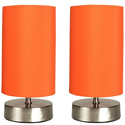 MiniSun | Modern Chrome Touch Table Lamps with Orange Light Shades | Table Lamps, Home Décor & Improvement Essential | Set of 2