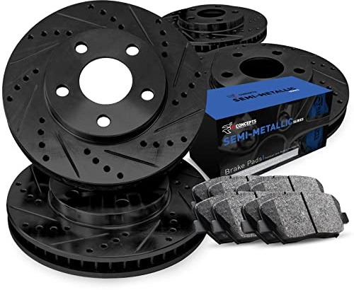 R1 Concepts Front and Rear Brake Kit For 2007-2013 Volvo C30, 2006-2013 Volvo C70, 2004-2011 Volvo S40, 2005-2011 Volvo V50| Drilled Slotted Brake Rotors| Semi-Metallic Brake Pads and Rotors Kit