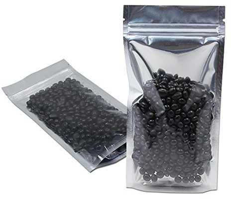 100 Pieces Stand Up Clear Silver Zipper Lock Pouch Resealable Aluminum Mylar Foil Plastic Packaging Bag for Zip Heat Seal Package Lock Smell Proof with Tear Notch Long Term Food Storage 3.5x5.5 inch