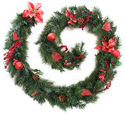 Best Artificial 9ft Red Decorated Christmas Garland