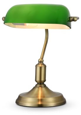 MAYTONI DECORATIVE LIGHTING Schreibtischlampe mit Metallsockel, im Banker Stil, Lampenschirm aus geblasenem Glas, grün, 1-flammig, 1 X E27 40W