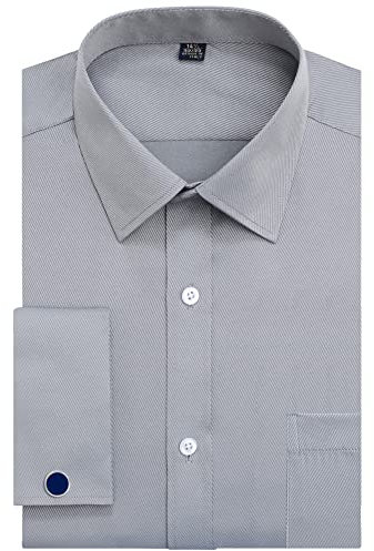 J.VER Herren-Manschettenknöpfe, normale Passform, lange Ärmel, breiter Kragen, Metall-Manschettenknöpfe, GRAU, 44 cm Hals 86 cm- 89 cm Ärmel