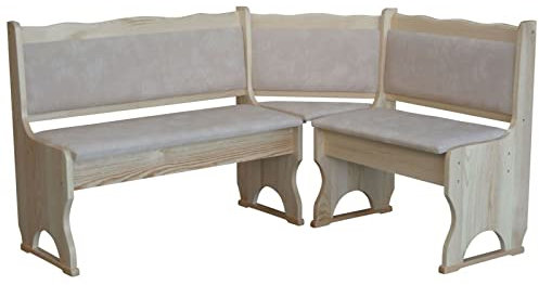 k koma Eckbank Unbehandelt mit Polsterung MASSIVHOLZ NEU - ÖKOLEDER BEIGE (120 x 180)