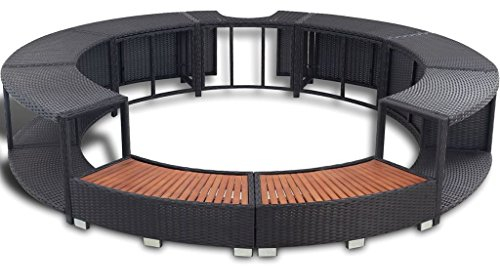 Tidyard Vielseitiges Zubehör Rattan Spa Umrandung Whirlpool-Umrandung aus Poly-Rattan,Umrandung mit Stauraum für Whirlpool Spa Hartholz,Stahl, pulverbeschichtet+Eukalyptus Tropenholz