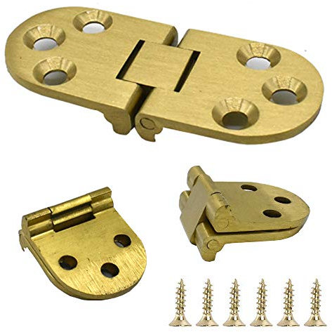 4 Pack Brass Folding Table Hinge Round Edge 180 Degree Folding Table Butler Tray Backflap Hinges for Table Cabinet Door Furniture with Screws, Gold