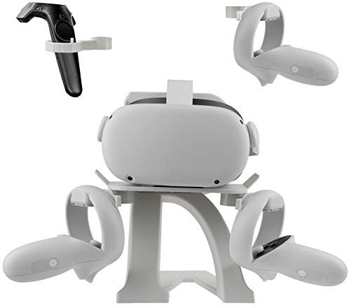Esimen VR Ständer, Headset Displayhalter und Controller Montagestation für Oculus Quest 2/Oculus Quest/Oculus Rift S/GO/HTC Vive/Vive Pro/Valve Index VR Headset und Touch Controller Zubehör (Weiß)