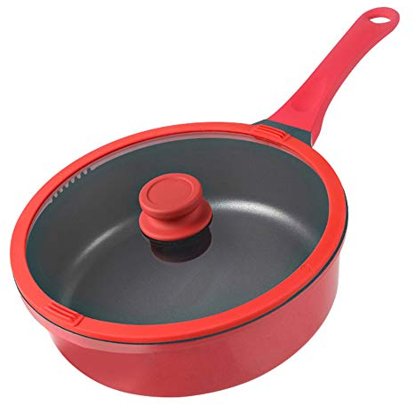 Topf Mit Deckel Antihaft-Saucenpfanne Induktion 4-lagiger Chemiefreier Suppentopf Saucier-Topf Mit Kühlem Griff Milchpfanne Rot,24cm