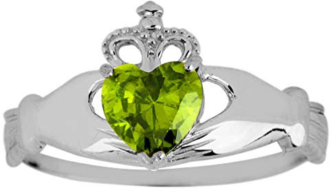 Little Treasures 925 Sterling Silver Geburtsstein Claddagh Ring Peridot