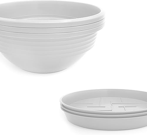 Plastard Pflanzschale mit Untersetzer im 3er Set in Weiß 40 cm Durchmesser große runde Blumenschalen aus Kunststoff für Garten Terrasse Wohnung für Aussen und Innen Schalen Pflanztopf