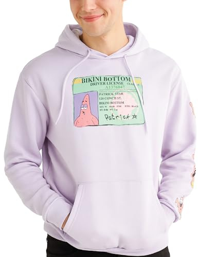 Nickelodeon Men’s Spongebob Squarepants Fleece Hoodie – Retro 90s Spongebob, Patrick Star, Size Large, Spongebob Lavender