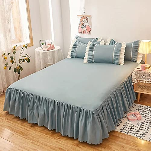 CXLT Bettrock Bettvolant Gerüschte Tagesdecken Für Einzel/Doppelbett rutschfeste Bettlaken Matratzenschoner Mit 38cm Drop Rüschen Bettdecke Schlafzimmer Dekoration Bettüberwurf,Blue-180x200cm