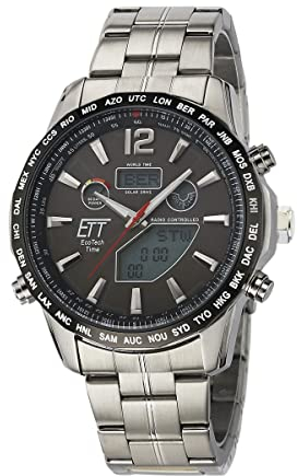 ETT Eco Tech Time Funk Solar Weltzeit Herren Uhr Chronograph mit Edelstahl Armband EGS-11477-21M